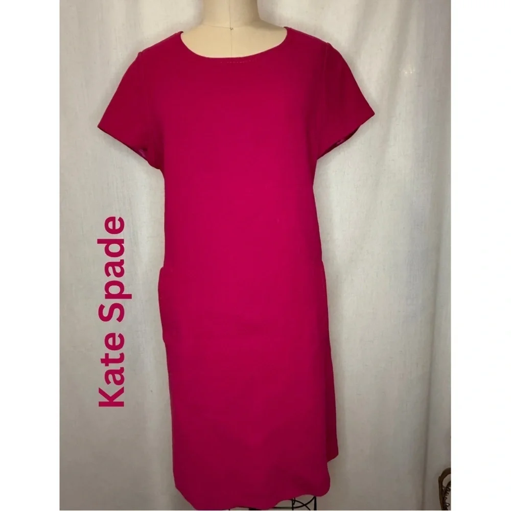 Kate Spade Hot Pink Shift Dress Size M Short Sleeve Pocket Detail Classic